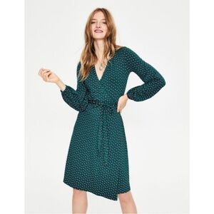 Anthropologie Boden Teal Elodie Jersey Long Sleeve Floral Wrap Dress Size 6